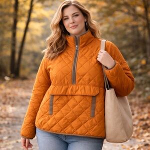 Alpine Design Quilted Anorak Jacket Golden Honey Womens L NWT